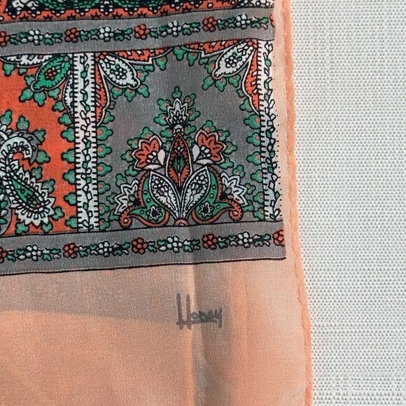 Honey Vintage Peach Silk Paisley Scarf 10 x 50 NWOT - Picture 7 of 10